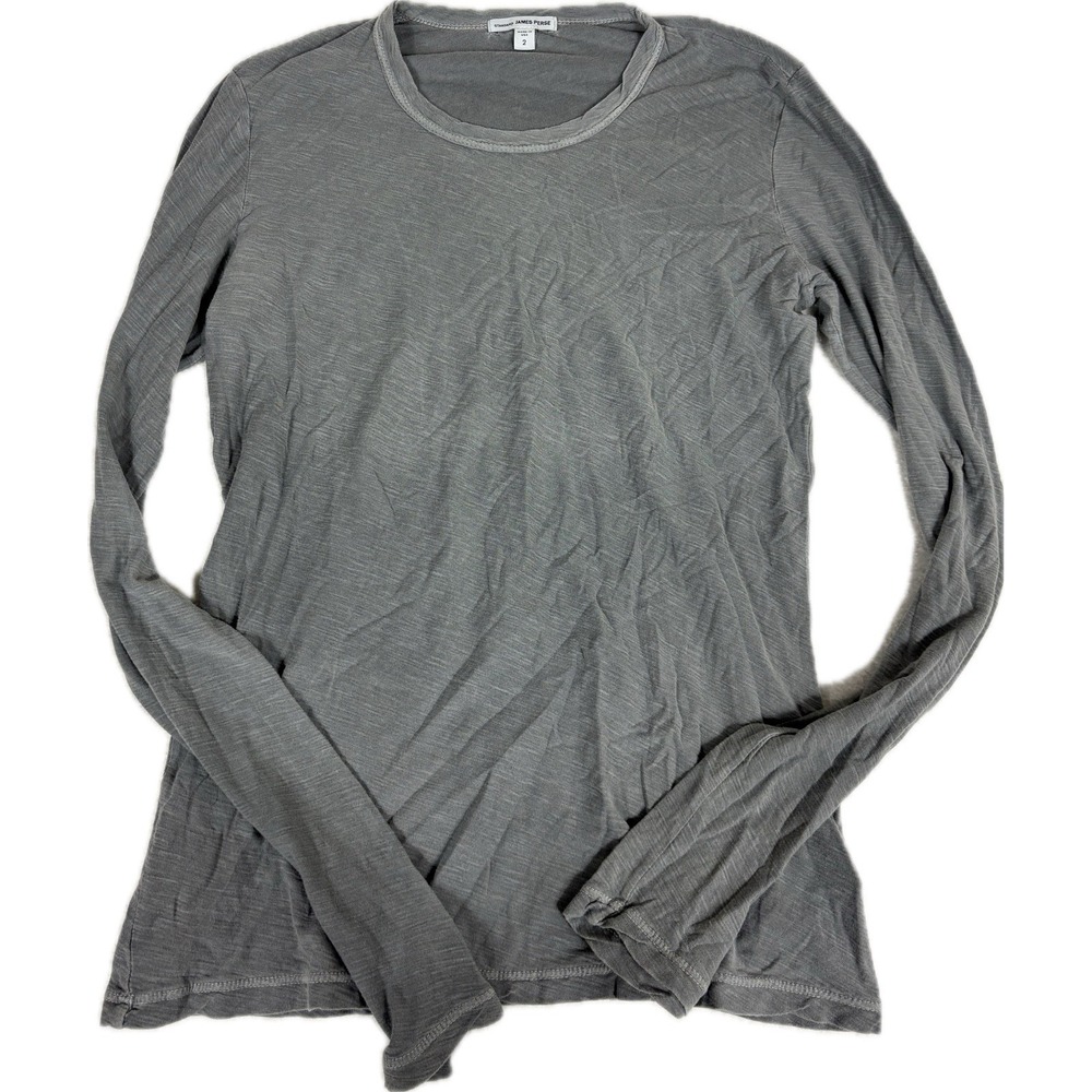 James Perse Minimalist Women 2M Soft Comfy Full Sleeve Top Y2k USA Basic Grey